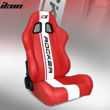 Universal Reclinable Racing Seat Dual Slider Right Red PU Leather White Stripe