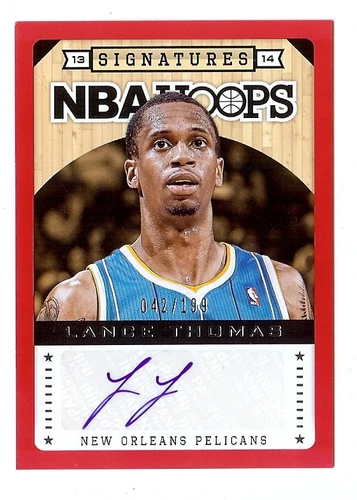 2013-14 PANINI HOOPS RED BORDER LANCE THOMAS AUTO AUTOGRAPH #042/199