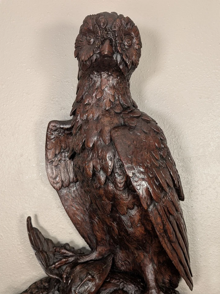 Antigua estatua francesa de búho de la Selva Negra escultura perchero árbol de salón 38" de ancho Foto 3 de 4