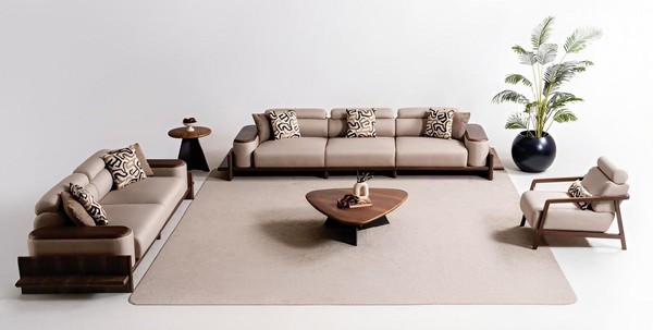 Beige Wohnzimmer Sofagarnitur Designer 4-Sitzer Stilvoller Sessel-image