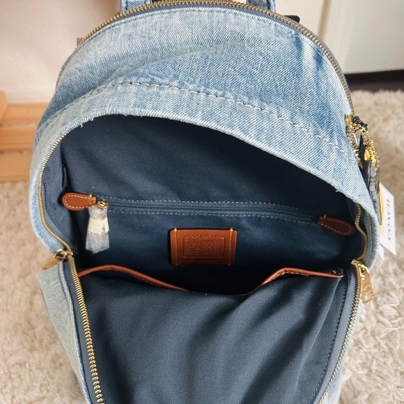 NWT?Coach Taylor Small Backpack In Loved Denim with Charm 