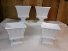 4 Vintage 1960's White Milk Glass Flared Paneled 5.75" Pedestal Vase Planters