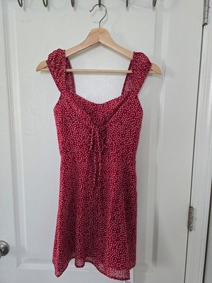 Red Ditsy Floral Tie Front Mini Dress with Ruffle Sleeves - Vintage  Inspired Day | eBay