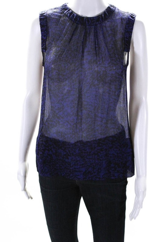 Rebecca Taylor Womens Sleeveless Crew Neck Printed Shirt Purple Silk Size 0 LL19