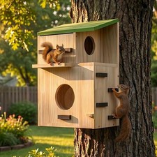 Extra Large Squirrel House for Outside, Squirrels Nesting Box with Platform, ...
