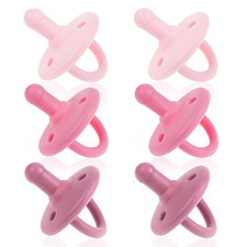 Pacifiers 0-18 Months, Set of 6 Ultra-Light Silicone Binkies with Collapsible Ha