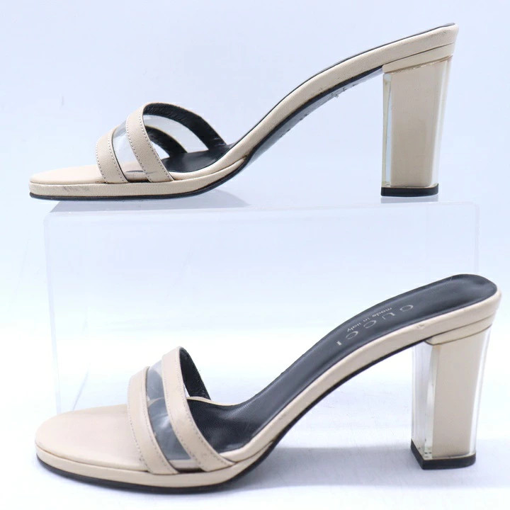 GUCCI Mule Sandals High Heel Brand Shoes Made in Italy Women's Size 36.5 Ivory G thumbnail 8