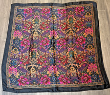 Vintage Silk Scarf Flower Garden Floral Pinks Greens Gold Rolled Hem 34"x34"-EUC