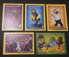 five collectible cards from the game Plants v...
