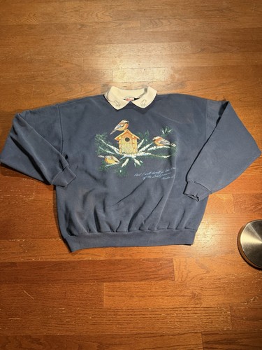 90s Vintage Birds By The Birdhouse Winter Graphic Sweater