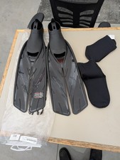 Atomic Aquatics Large Split Fin Full Foot 10.5-11.5 Black - Swim Scuba Snorkel