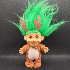 6" Vintage Russ Christmas Trolls doll RUDOLPH Reindeer Green Hair