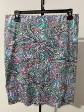 Talbots Women 16 Pencil Skirt Blue Pink Paisley Print Cotton Blend