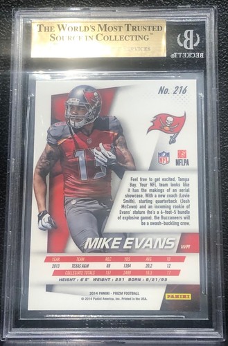 2014 PANINI PRIZM MIKE EVANS, #216, ROOKIE, GRADED BGS GEM MINT 9.5, SUPER BOWL - Foto 2 di 2