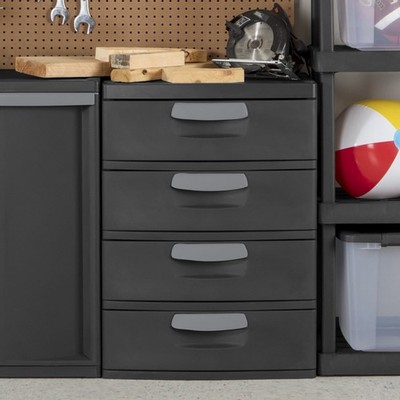 4 Drawer Unit Durable Plastic Storage Solution Garages Basements Dark Gray