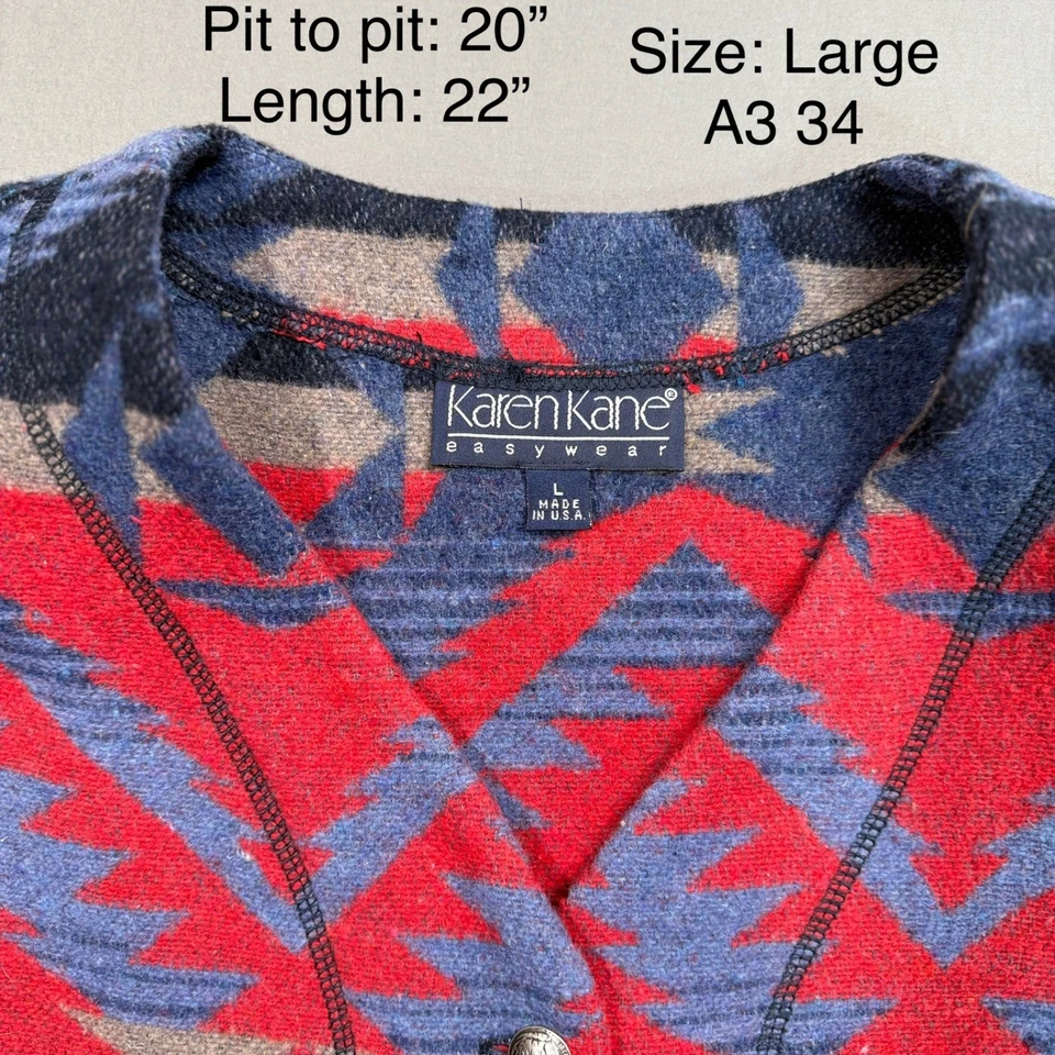 Colete Karen Kane Southwest Feminino Grande Asteca Geométrico Botão Bolsos Frontais - Imagem 4 de 4