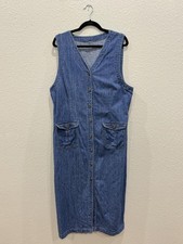 Vintage 90s Denim Sleeveless Midi Maxi Dress Jumper Vest Style