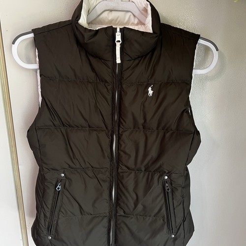 Ralph Lauren Girls Reversible Down Puffer Vest Size Large 12/14 Brown White - Picture 6 of 17