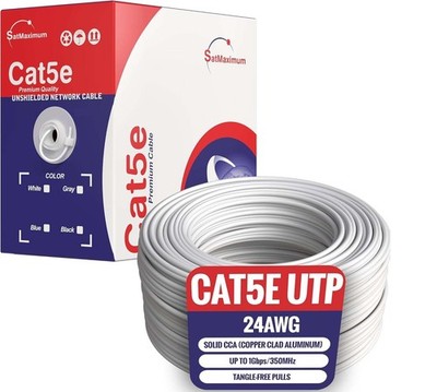 500ft Cat5e Solid 24AWG Cable UTP Cat5 Bulk Pull Box Network Copper Clad Alum...
