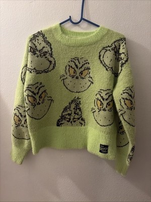 The Grinch Justice Girl Neon Fuzzy Sweater All Over Grinch M , Dr Seuss