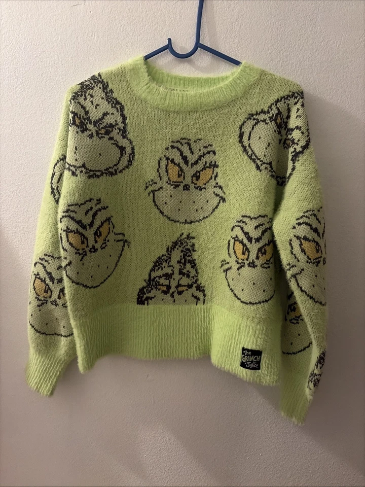 The Grinch Justice Girl Neon Fuzzy Sweater All Over Grinch M , Dr Seuss - Image 1 of 1