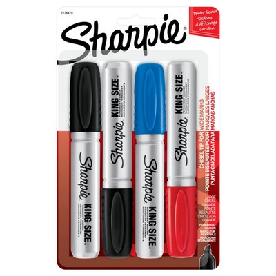 Sharpie King-Size Permanent Markers, Assorted Colors, Pack Of 4