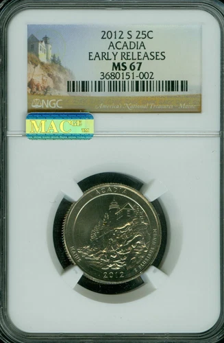 2012 S ACADIA PARKS QUARTER NGC MS67 ER 2ND FINEST REGISTRY MAC SPOTLESS  *