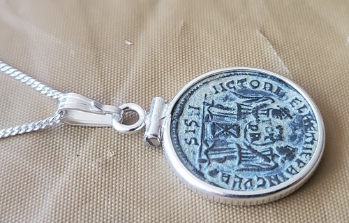 First Christian Roman Emperor Constantine the Great Coin Solid Silver Necklace - Picture 7 of 9
