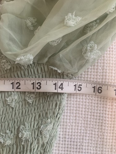 R. Yiposha romantisches Flattern Schweizer gepunkteter Puffärmel Salbei Milchmädchen Kleid S (4/6) - Bild 9 von 14