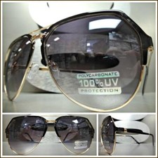 Men's or Women CLASSIC VINTAGE RETRO Style SUN GLASSES Black  Gold Metal Frame