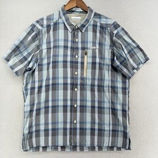 2020 Columbia Blue Plaid Kestrel Trail Short Sleeve Shirt Mens L Outdoor Hiking