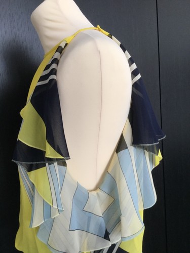 MISSONI YELLOW/NAVY/WHITE/BLUE STRIPED CHIFFON TOP - ICONIC ELASTICATED WAIST - Picture 7 of 9