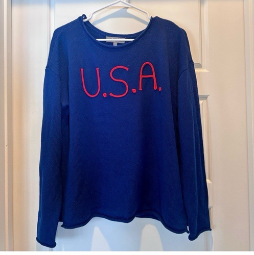 Marled Women's Blue Embroidered USA Sweater Size Large