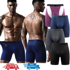 Mens Anti-Chafing Support Pouch Boxer Briefs Underwear Long Leg Shorts Trunks US