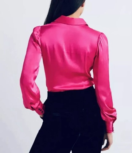 BODEN Pink Satin Shirt Button Front Blouse Top Womens Sz US 16/18 100% Viscose - Picture 4 of 13