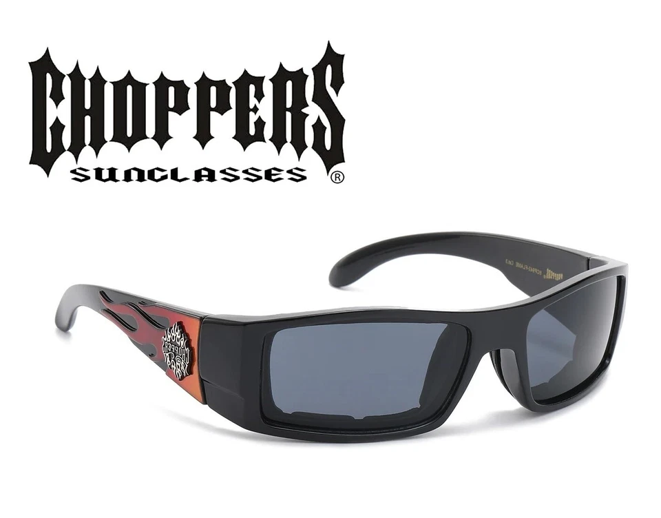 Gafas de sol Choppers acolchadas de espuma resistentes al viento para motocicletas rojas llamas Foto 2 de 4
