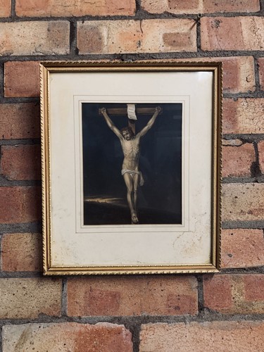 BAXTER original print 1850 Jesus Cross religious antique frame Crucifixion