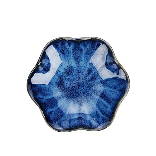 Lotus Leaf Shape Decorative Ring Tray, Small Key Bowl, Ceramic Blue Lotus