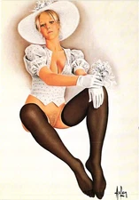 Nudes, Risque, Artist Signed Aslan, Nude Blond Lady in a Hat, Modern Postcard