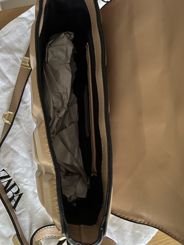 NWT Stylish & Functional Zara Quilted Leather Crossbody Bag - Beige - Picture 12 of 15