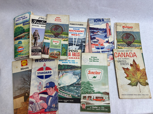 11 x Vintage Reise Straßenkarten - Golf, Sinclair, Standard, Shell