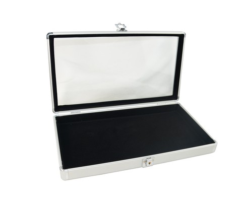 Aluminium Glass Lid Case Display With Choice Of White Flocked Compartment Insert - Picture 24 of 46