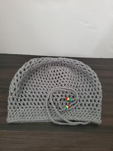 Hecho a mano Gris Crochet Dreadlock Tam con cordón Sombrero holgado - Imagen 7 de 9