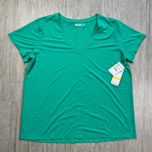 Zella Gym Shirt NWT Womens XXL All Day Green Short Sleeve V Neck Athleisure Yoga