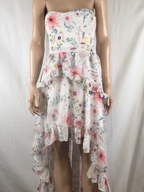 Women's NWT Aqua White Multi Floral Strapless High-Low Maxi Dress Size L |  eBay