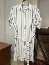 Faithfull the Brand Castaway Rayon Mini Shirt Dress White & Black Stripe Size S