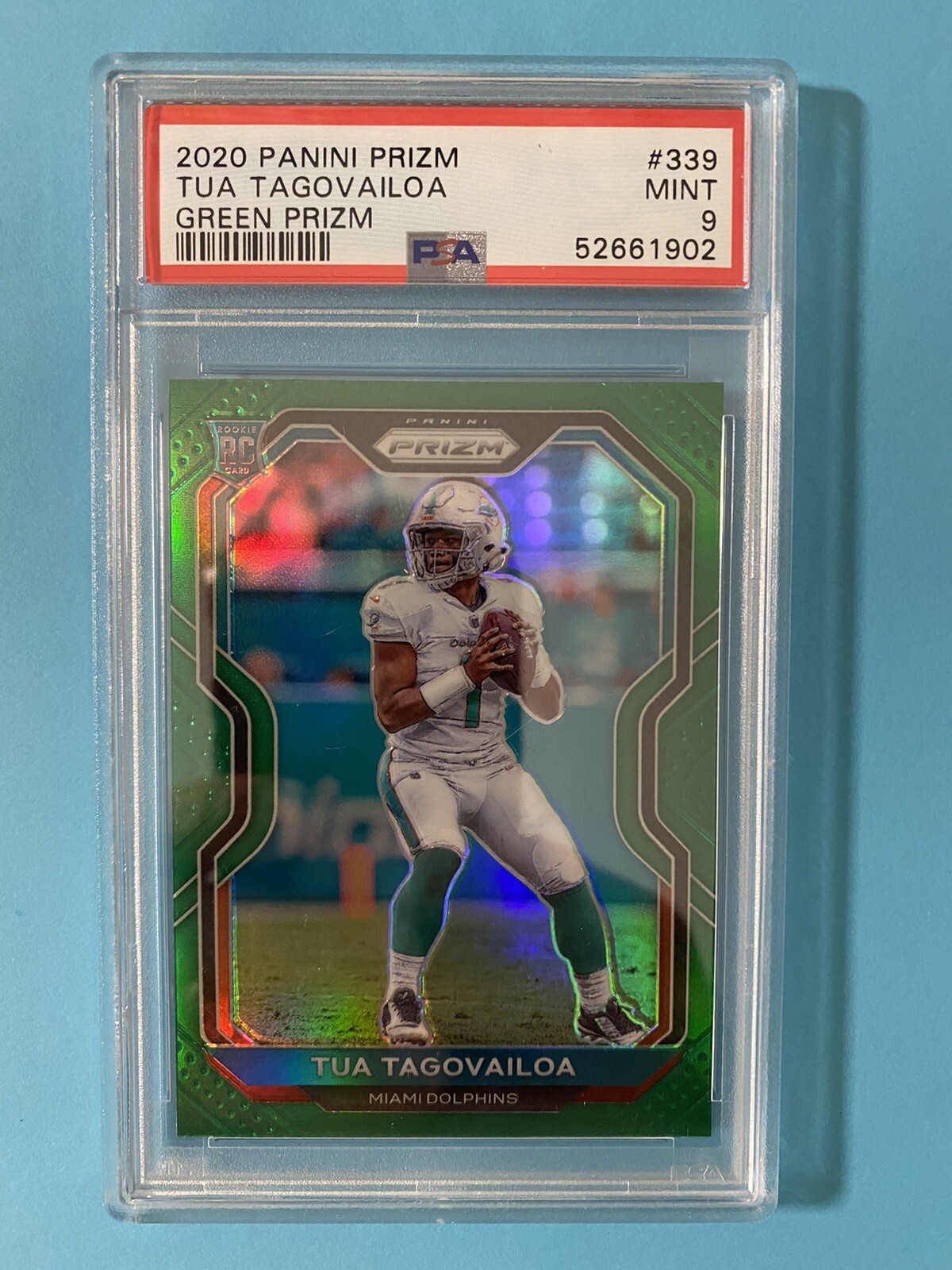 2020 Panini Prizm Tua Tagovailoa 339 Green PRIZM PSA 9 MINT Dolphins