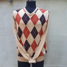 Men's 100 Cotton Beige Rhombus Orange Brown Sweater Sweater XL
