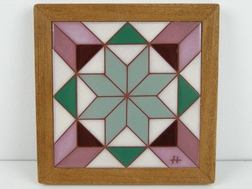 2 geometrische Keramik Fliesen Untersetzer Art Deco Magenta türkis gerahmt 80er Set ITALIEN - Bild 3 von 6