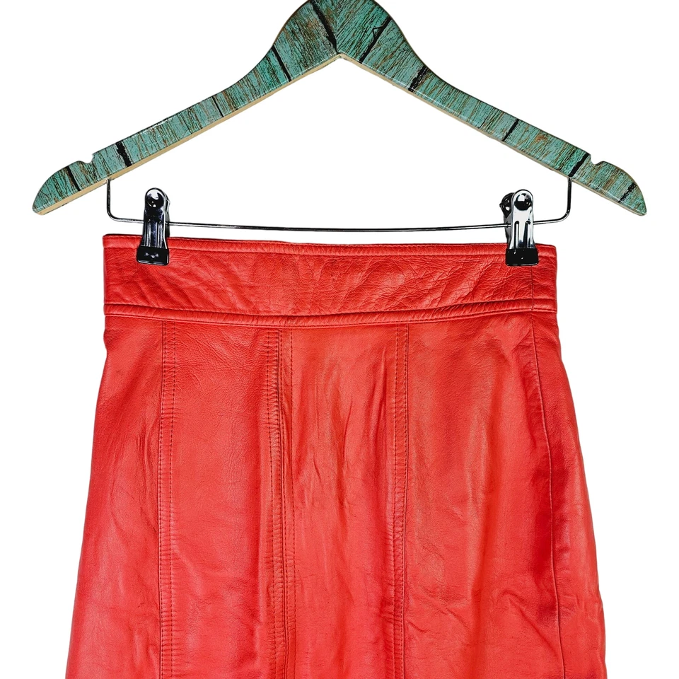 Falda de cuero naranja forrada a lápiz larga de laurel vintage años 80, talla 6 Foto 2 de 4